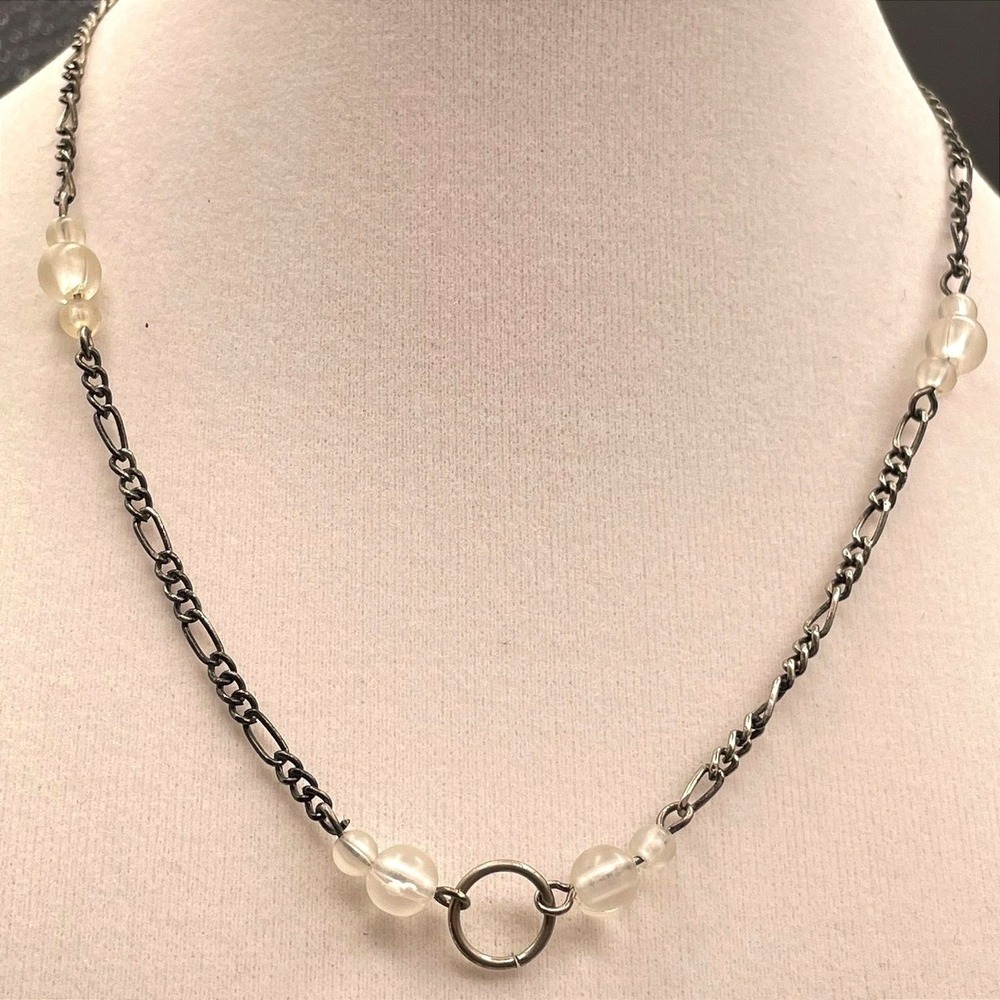 Vintage Silver Tone Clear Beaded Fashion Romantic Lobster Chain Necklace Retro
